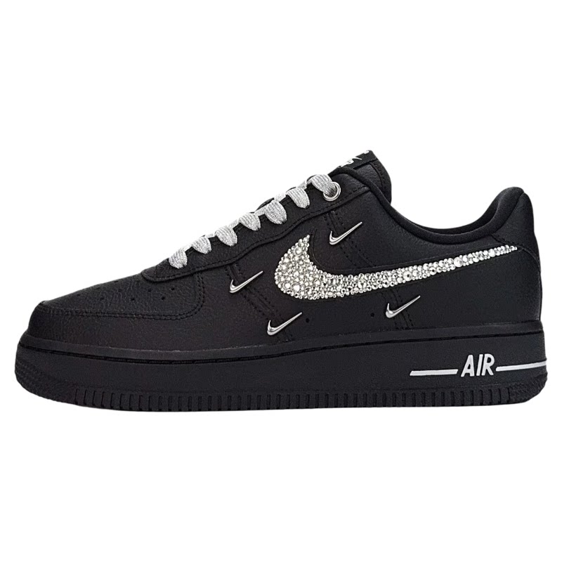 【定制球鞋】NikeAir Force1四勾空军 钻石DIY耐磨低帮板鞋女黑色