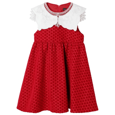 【奥莱】MAXRIENY女童装春款新年红无袖连衣裙翻领娃娃裙