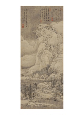 王翚山窗对雪图宣纸画仿古画卷轴