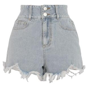 浅蓝色高腰牛仔短裤女夏小个子辣妹外穿阔腿热裤a字裤子森女部落