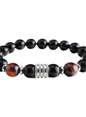 黄虎眼玻璃手链男潮小众潮流气质复古转运珠黑色手串男生百搭个性