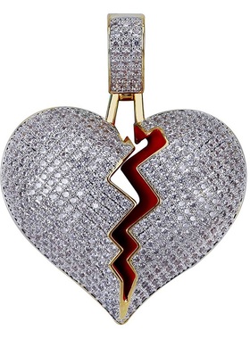 欧美潮人个性hiphop满锆石男女情侣款心碎Broken Heart嘻哈项链