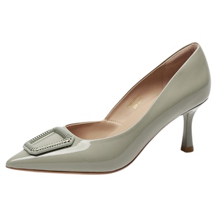 KISSCAT接吻猫[准时下班]通勤单鞋春季法式细跟真皮尖头高跟鞋女