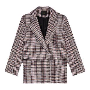 Maje Outlets秋冬女装时尚休闲羊毛混纺米黄色阔版毛呢西装外套