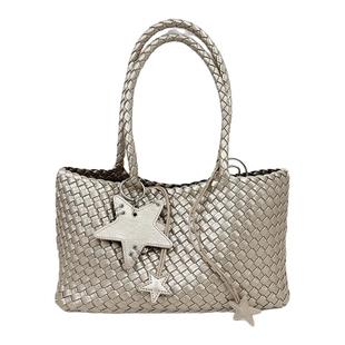 2025新款包包星星手工编织香槟托特包中号大容量枪枪同款手提单肩