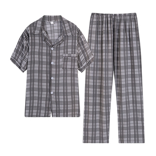 2026新款棉绸睡衣男夏短袖长裤开衫纽扣家居服中老年加肥大码睡衣
