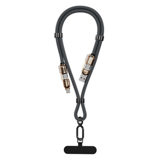 升级款240W二拖二挂绳数据线可调节绳长伸缩挂脖斜挎时尚编织手机绳带夹片四合一适用苹果PD闪充华为安卓平板