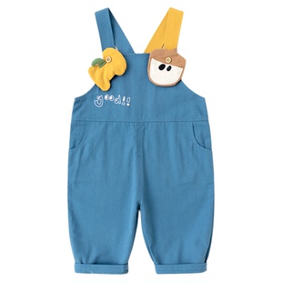 宝宝春季背带裤儿童牛仔裤嘟嘟家男童休闲裤女童春装立体卡通裤子