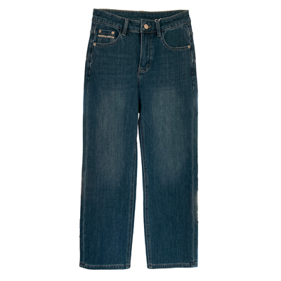 软糯四面弹加绒窄版直筒牛仔裤