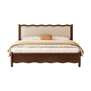 北欧复古实木双人床1.8m胡桃色储物床法式床简约卧室1.5m软包婚床