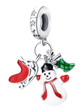 铜镀银吊饰首饰配件冬日浪漫系列雪橇三件套吊坠串珠手链项链跨境