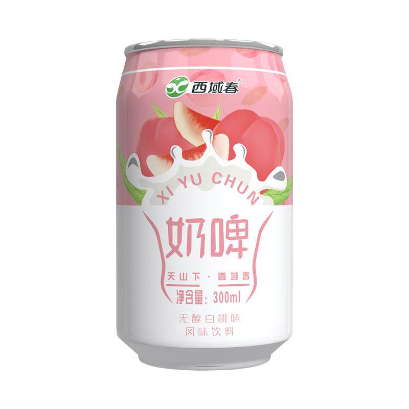新疆西域春白桃奶啤300ml 罐装无醇白桃味风味饮料夏日饮品非啤酒