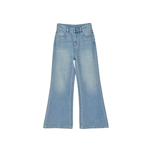 blingbling闪！~满天星烫钻牛仔裤女2026新款高腰显瘦筒喇叭裤子