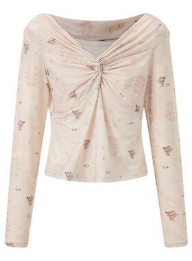 Three Quarters 26春夏新款女士印花雪纺衫网纱长袖上衣 301355