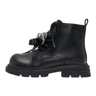 TATA童鞋儿童马丁靴2025秋冬新款女童黑色短靴女孩蕾丝洋气小皮靴