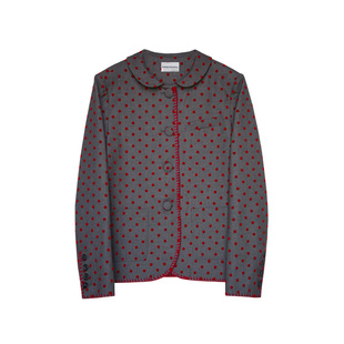 原创设计复古红丝绒波点外套翻领西装深灰色叠穿NuagesFrouFrou