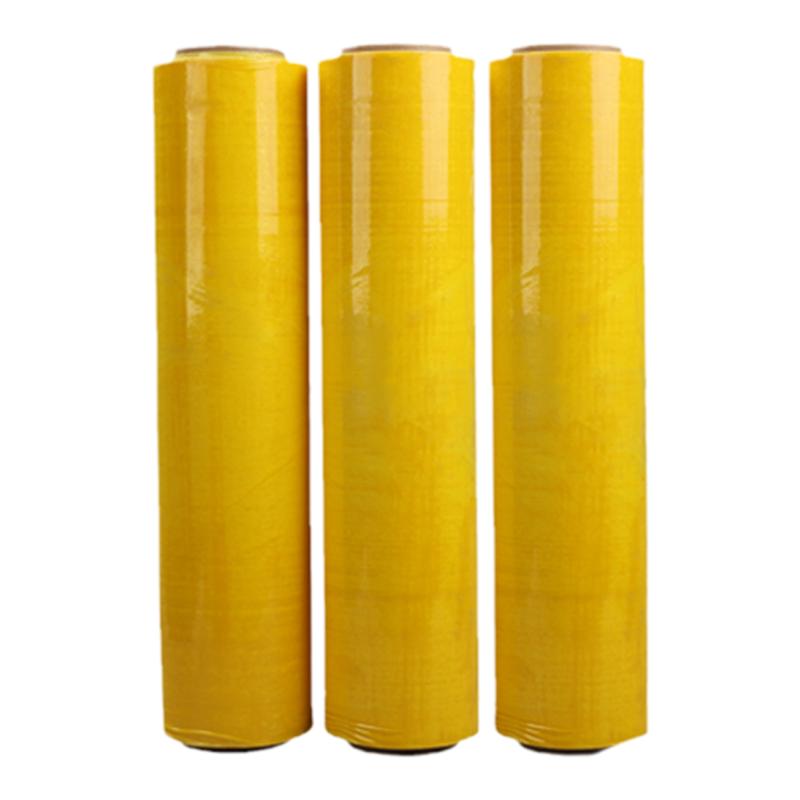 缠绕膜打包膜50cm黄色包装膜拉伸膜保鲜膜彩色pe工业托盘膜围厂家
