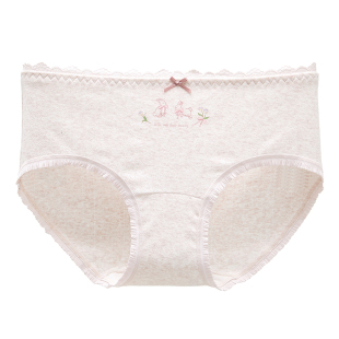 六只兔子A类棉内裤女10A抑菌加长全棉底裆中腰甜美风防夹臀三角裤