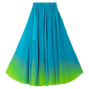 一片藏式维族练习裙纱古典舞蹈大摆半身开叉裙广场双层练功演出服