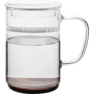 雅集玻璃杯办公带茶隔过滤水杯绿茶杯耐热男士家用泡茶杯子450ml