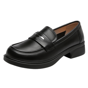 日泰女鞋真皮秋季新款休闲乐福鞋女英伦简约百搭通勤鞋粗跟女单鞋