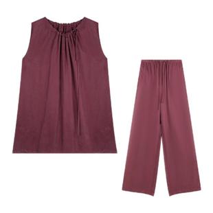 CHU楚妞[宅宅]铜氨丝系带套装2025夏季新款女上衣阔腿裤子两件套