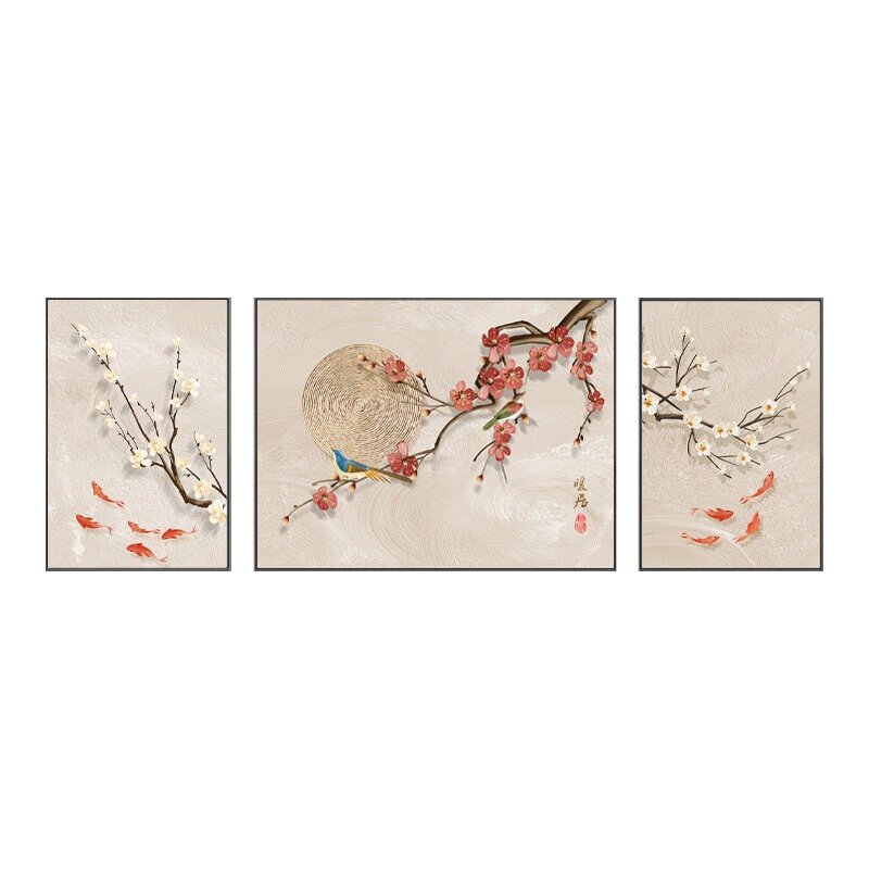喜上眉梢客厅装饰画三联梅花沙发