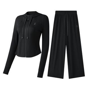 [全身套装]安欧兔冰绷带凉感修身防晒衣女连帽直筒裤运动健身套装