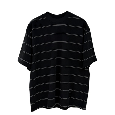 潮牌26春夏重磅短袖T恤男ins韩版条纹撞色破洞宽松青年帅气半袖t