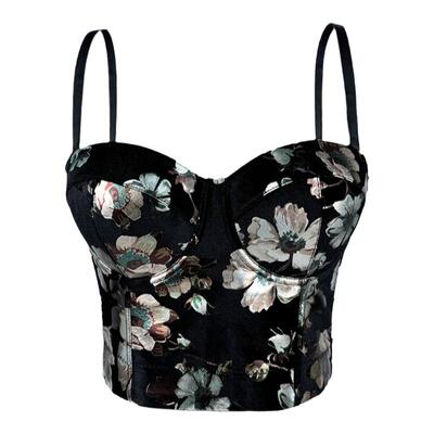 丝绒印花鱼骨胸衣背心吊带外穿