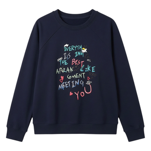 2025秋冬装新款大码胖mm套头叉肩显瘦印花上衣长袖打底卫衣女