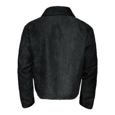 大翻领斜拉链提花肌理扭转夹克