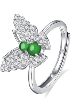 天然A货蓝色翡翠蝴蝶戒指