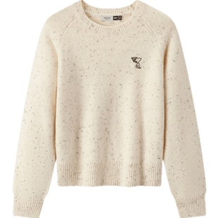 森马史努比系列毛衣女冬彩点含羊毛插肩袖绣花圆领套头衫温柔毛衫