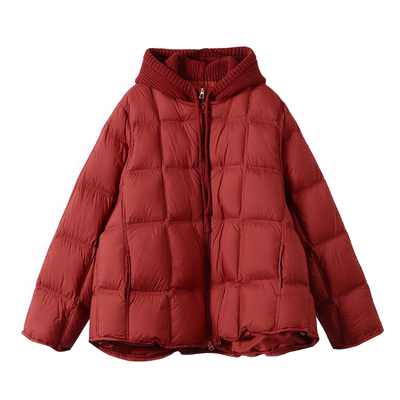 淘么淘 小众设计感 韩系蓬松90白鸭绒双向拉链针织连帽羽绒服新款