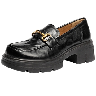 森达厚底增高乐福鞋女款26春新款商场同款不累脚真皮黑色单鞋皮鞋