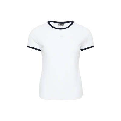 oneup撞色罗纹边修身白色短袖t恤