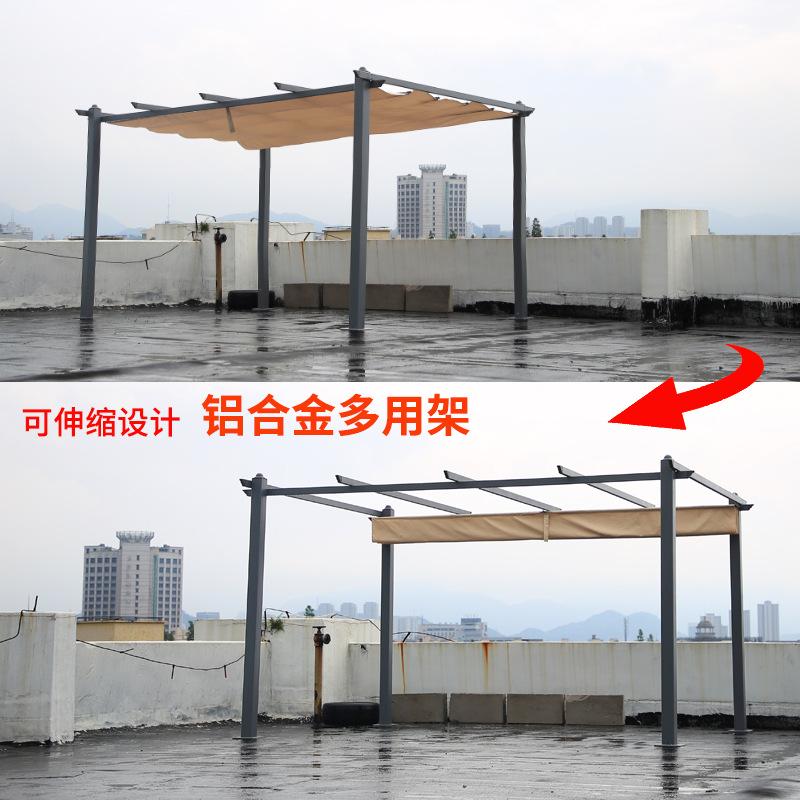 露台庭院推拉铝合金雨棚室外花园手动家用遮阳棚伸缩帐篷户外