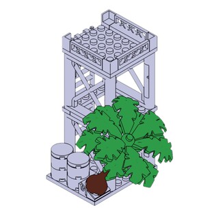 国产积木小颗粒二战军事丛林哨所瞭望台武器配件沙盘打仗拼装玩具