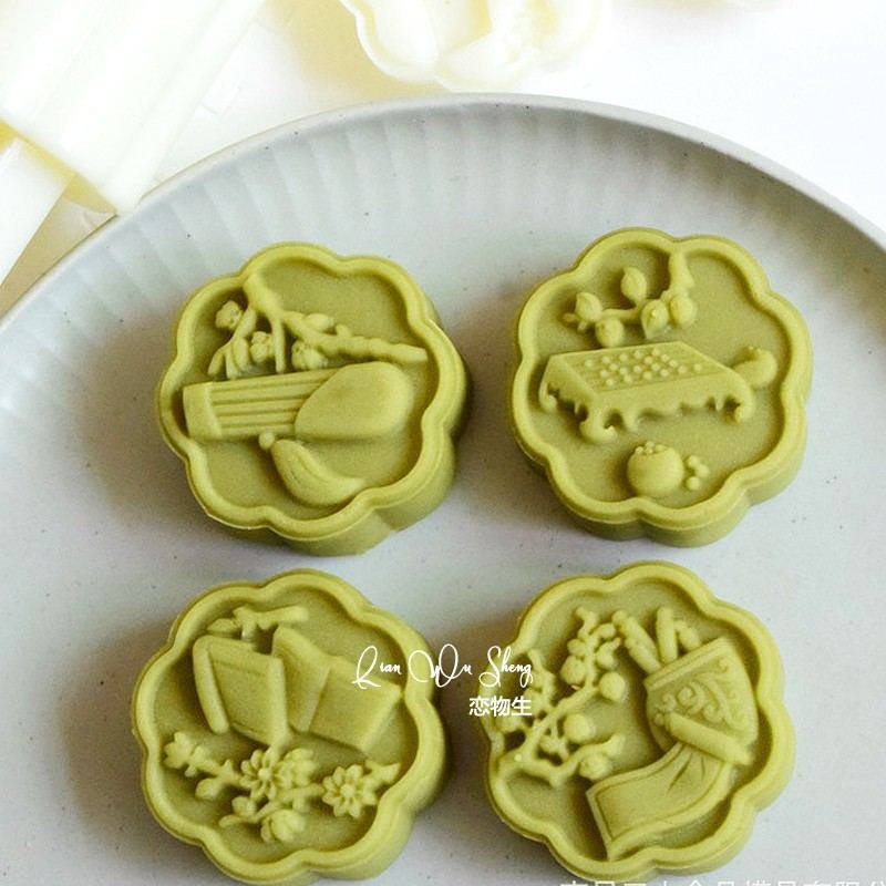 2022新品月饼模具50-60g手压潮风点制作琴棋书画食品绿豆糕模国