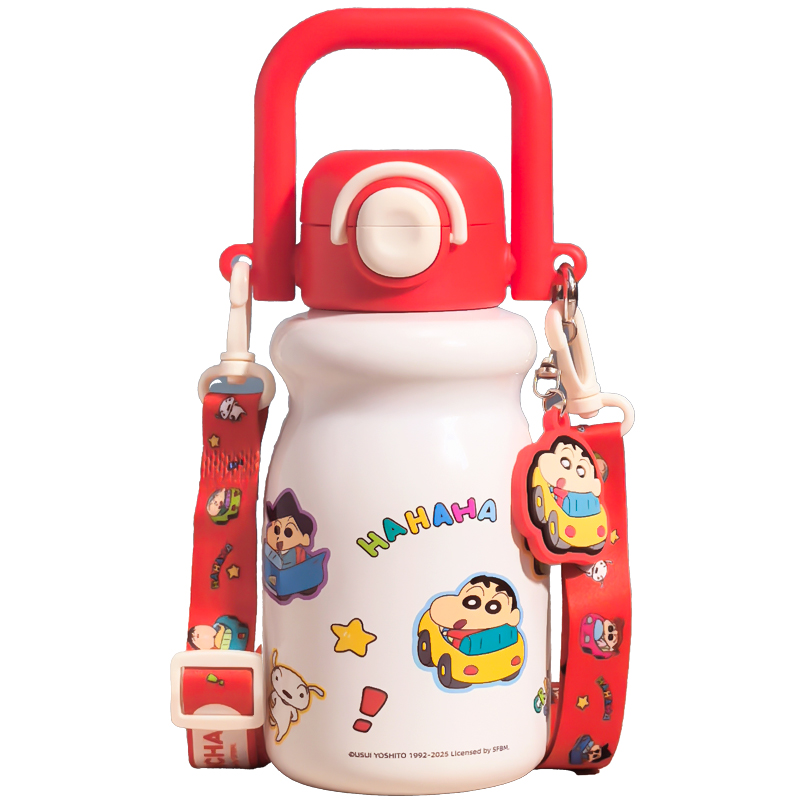 蜡笔小新水杯女生高颜值2025新款保温杯学生上学专用吸管双饮杯子