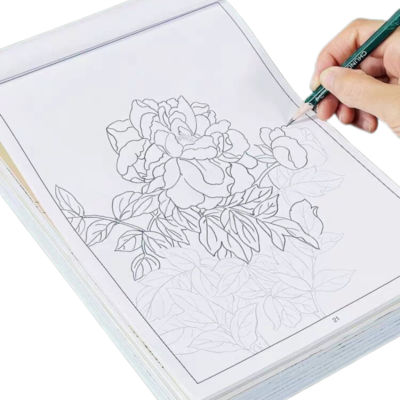 中国画白描入门工笔画底稿描幕手绘本人物花奔山水动物初学者画画