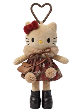 哈喽Kitty豹纹黑皮长腿毛绒公仔包包挂件钥匙扣挂饰小众高级礼物