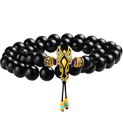 周大福马头足金黄金玉髓宝石手串