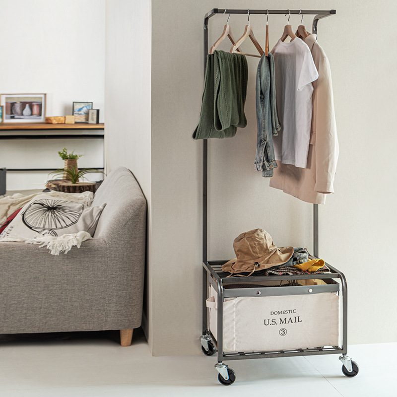 工业风衣架落地家用卧室复古铁艺挂衣架金属衣帽架移动衣服架子