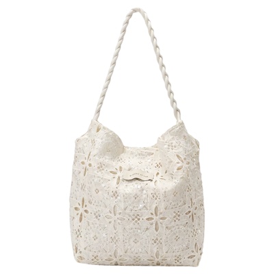 法式亮片白蕾丝百搭女生单肩包