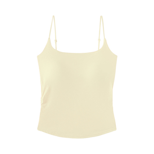 多巴胺绝美褶皱收腰显瘦泰式黄色带胸垫吊带背心女夏季外穿小上衣