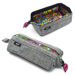 直销灰色帆布笔袋大容量文具袋超大Zipit拼接高初中生小众设计感M