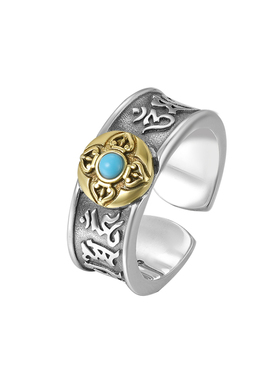 手工打造S925纯银复古六字真言戒指情侣时尚个性中古风国潮男指环