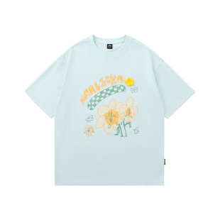 LAMLICKA立体花朵印花T恤宽松休闲打底衫多巴胺圆领短袖上衣凉感